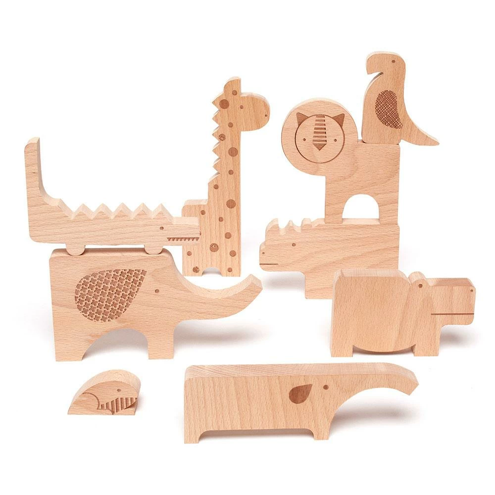 Toddler Toys PETIT COLLAGE - Safari Wooden Puzzle & Play Set