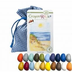 Toddler Toys CRAYON ROCKS - 20 Natural Soy Wax Crayons SEASIDE Bag (Stimulating Tripod Grip)