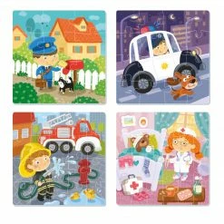DODO TOYS - Puzzle 4in1 - 12-16-20-24 Elements - Professions Games & Puzzles