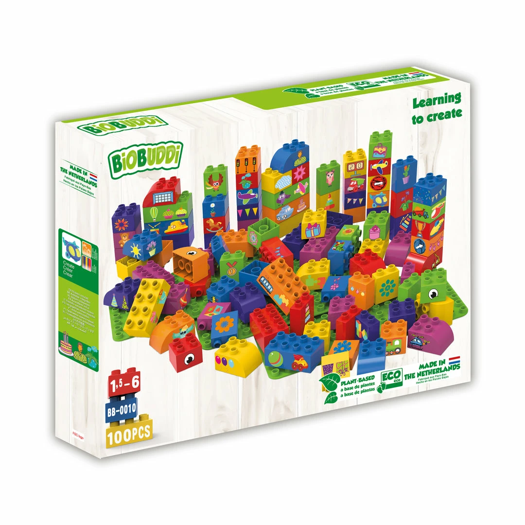 BiOBUDDi - Learning To Create - 100pcs, 3 Baseplates Toddler Toys