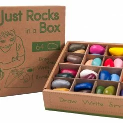 Toddler Toys CRAYON ROCKS - Just Rocks In A Box - 64 Natural Soy Wax Crayons In 32 Colours (Stimulating Tripod Grip)