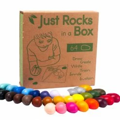 Toddler Toys CRAYON ROCKS - Just Rocks In A Box - 64 Natural Soy Wax Crayons In 32 Colours (Stimulating Tripod Grip)